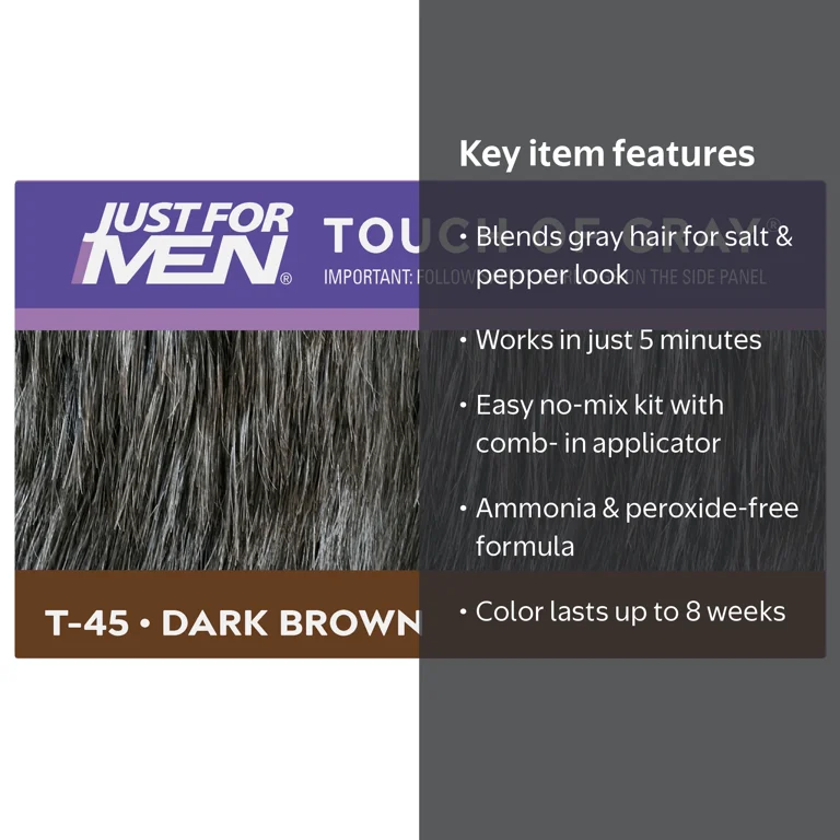 Just For Men, Men's Hair Color, Dark Brown, Salt & Pepper Gray