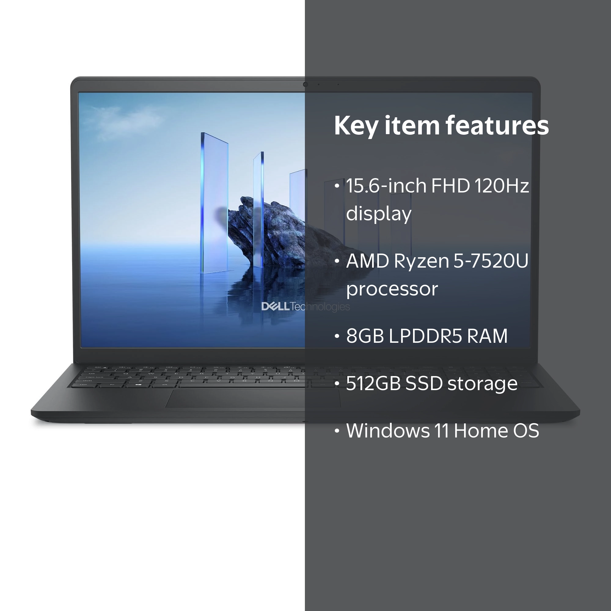 Dell 15 Laptop DC15255-15.6-inch FHD 120Hz Display, AMD Ryzen 5
