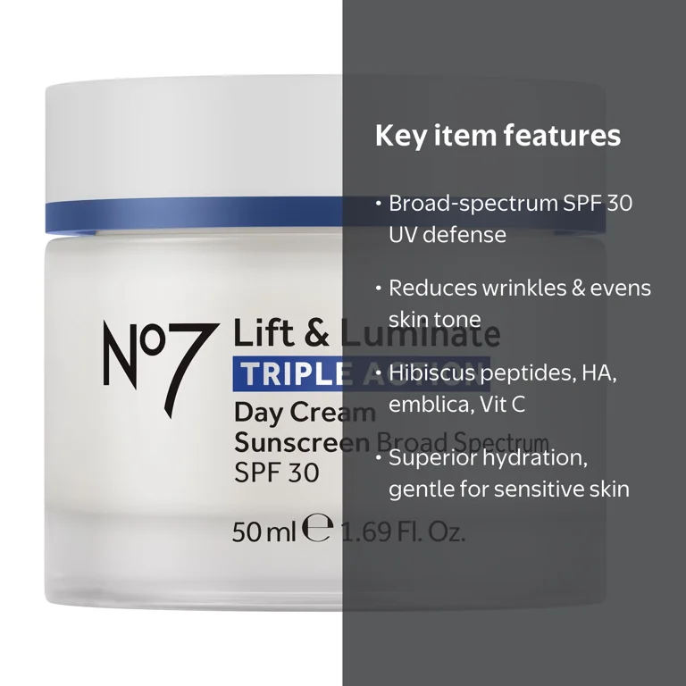 No7 Lift & Luminate SPF 30 Anti-Aging Moisturizing Day Cream with