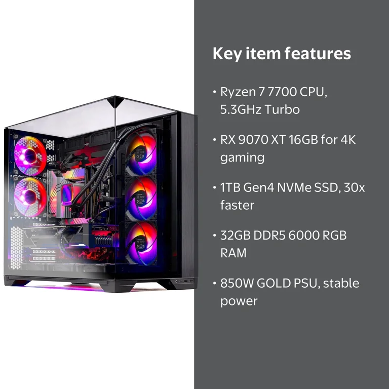 Skytech Gaming O11 Vision Gaming PC, AMD Ryzen 7 7700 3.8GHz, AMD