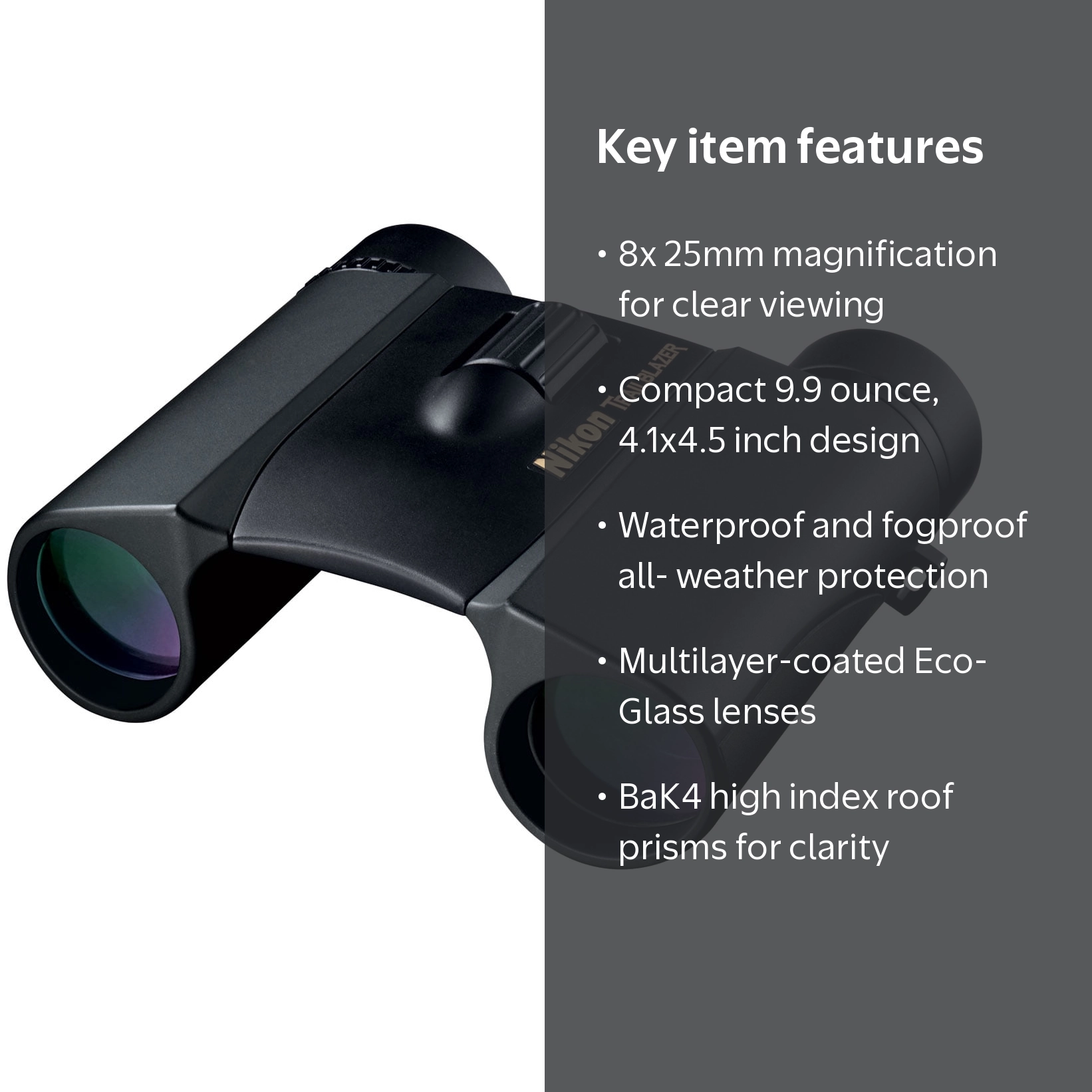 Nikon, Trailblazer Binoculars, 8 x 25mm Compact Waterproof Black
