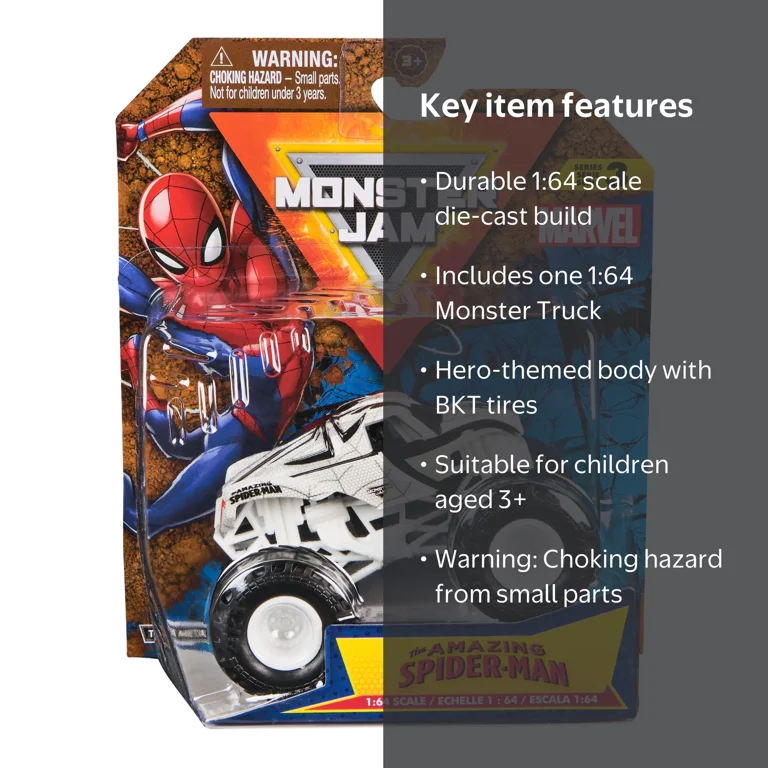 Monster Jam, Marvel Spider Man Monster Truck, Multicolor, 1:64