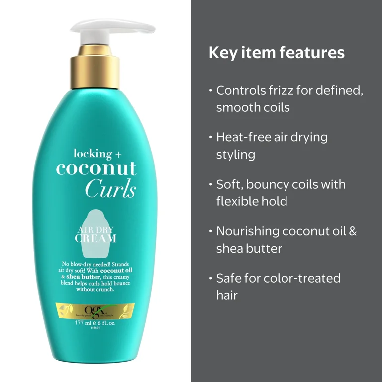 OGX Locking + Coconut Curls Air Dry Cream, Shea Butter Infused