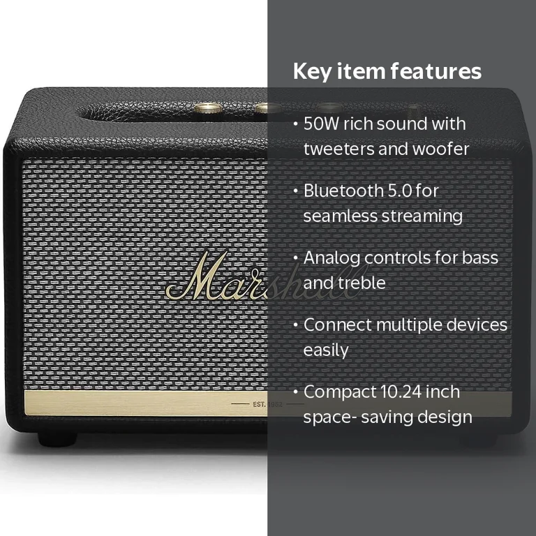 Marshall Acton II Bluetooth Speaker for Indoor Use, Black