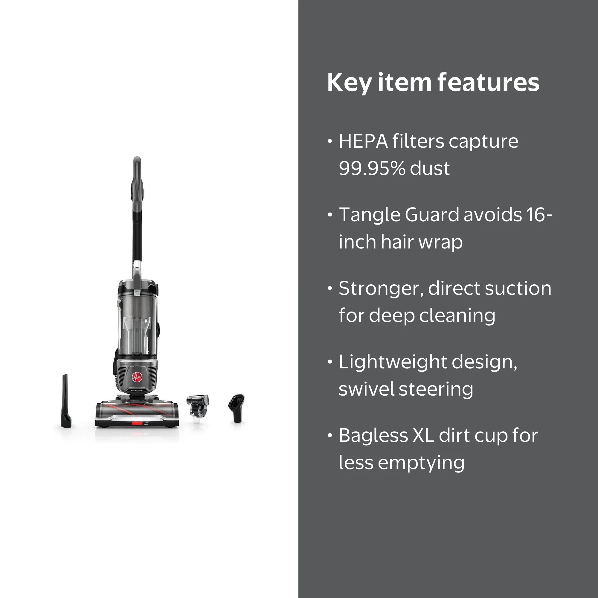 Hoover, Bagless Upright Vacuum, WindTunnel Tangle Guard, Multi