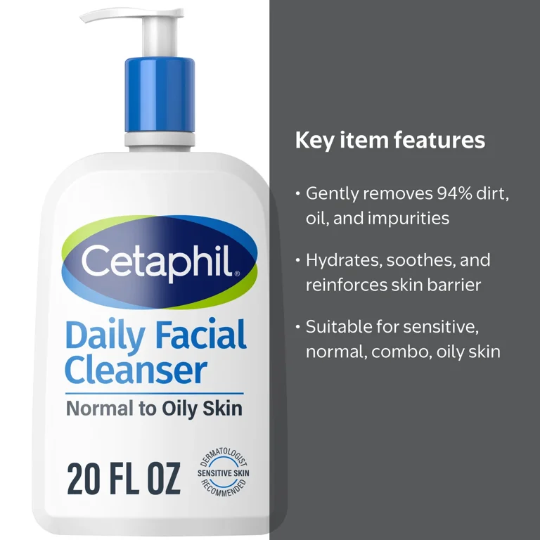 Cetaphil Daily Facial Cleanser for Sensitive, Combination to Oily