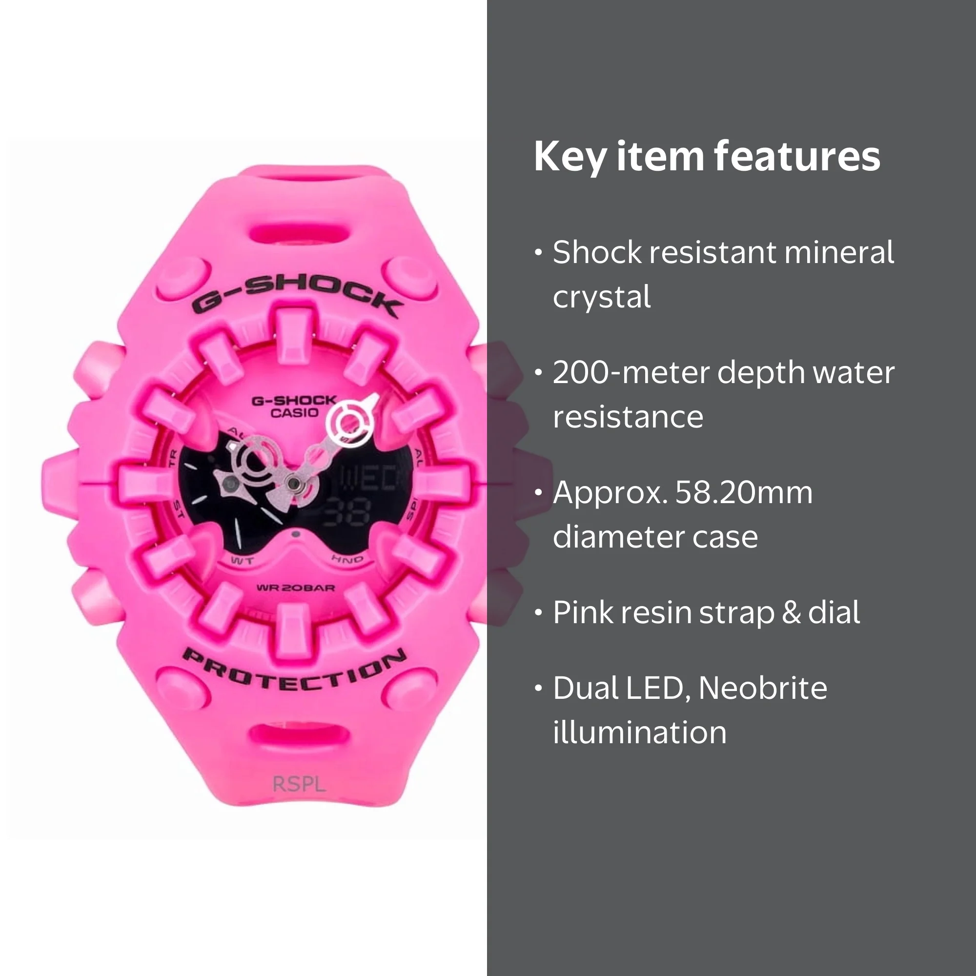 Casio G-Shock Analog Digital Pink Resin Strap Pink Dial Quartz GA