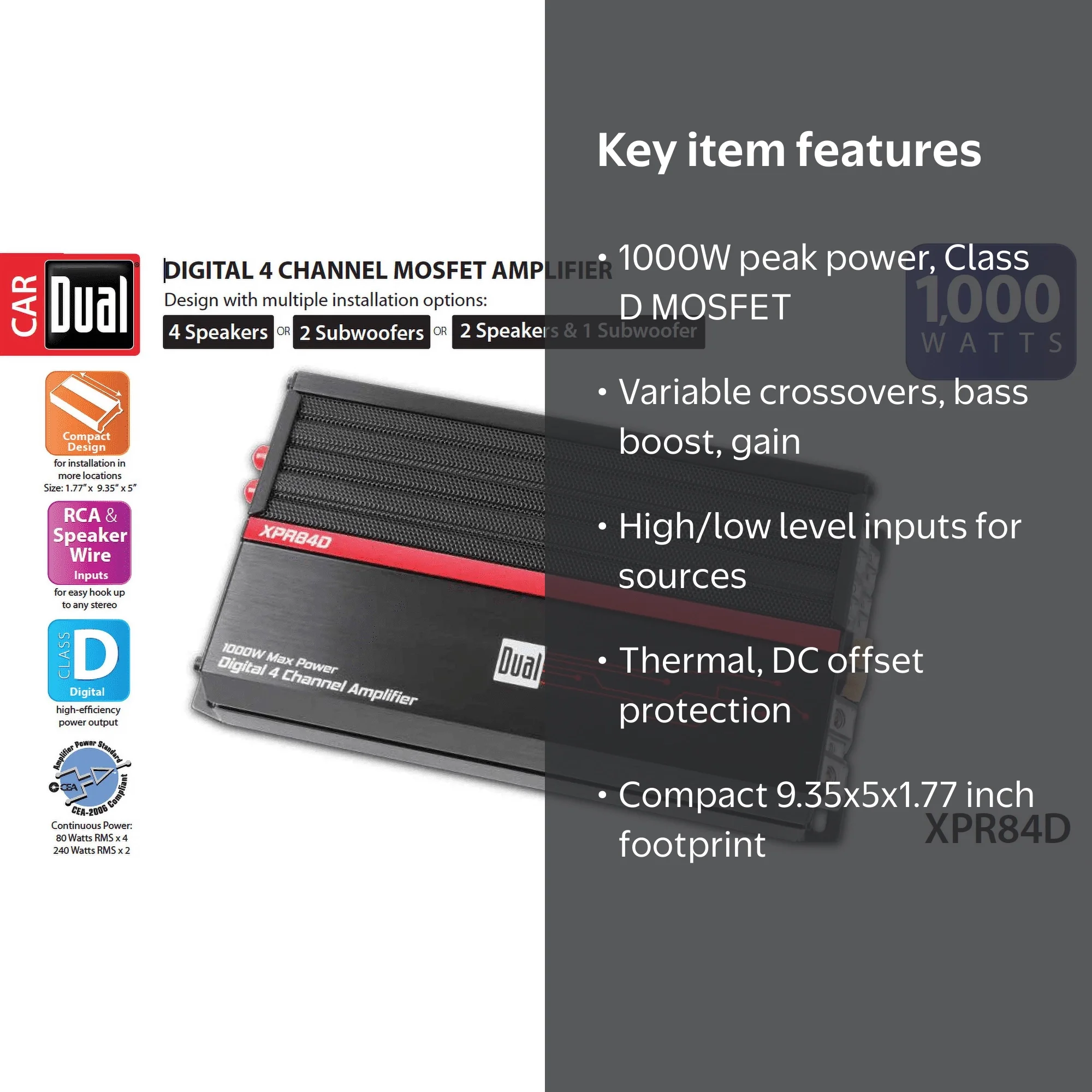 Dual Electronics XPR84D 2/1 High Performance Power Car Amplifier
