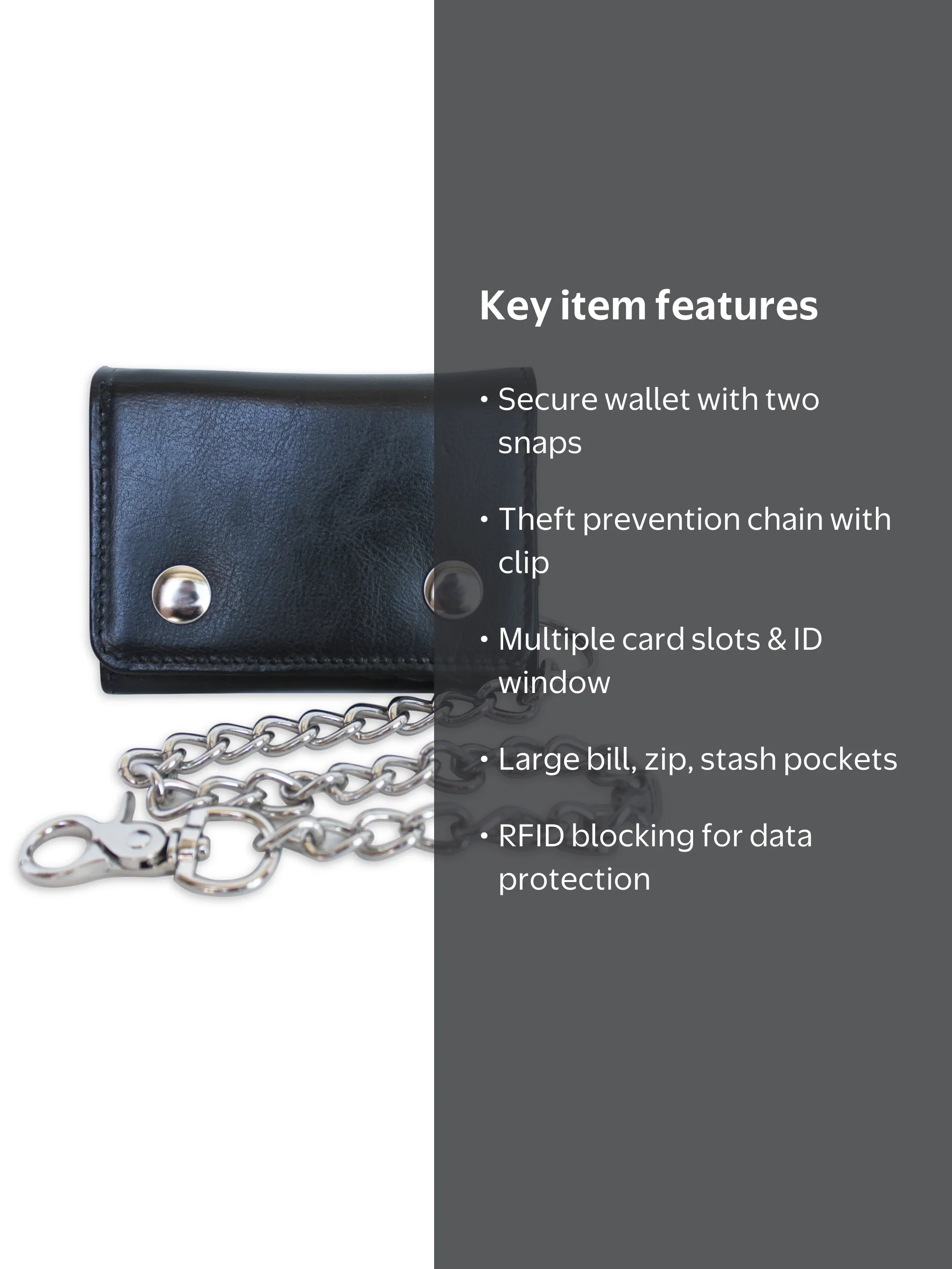 No Boundaries Men's Chain Wallet with 2 Snaps and Heavy Duty Chain