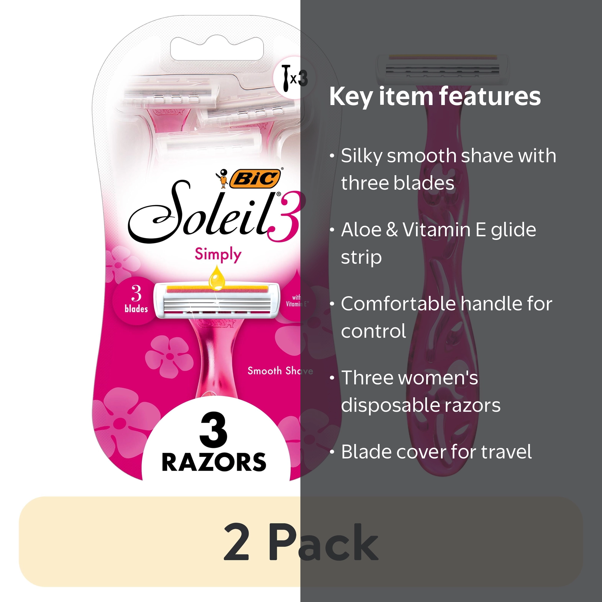 2 pack) BIC Soleil 3 Simply Women's 3-Blade Disposable Razors, 3