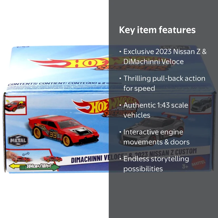 Hot Wheels Pull-Back Speeders DiMachinni Veloce & 2023 Nissan Z