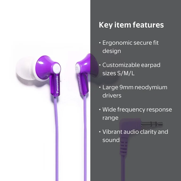 Panasonic ErgoFit Earphones, Neodymium Drivers, RP-HJE120 (Purple