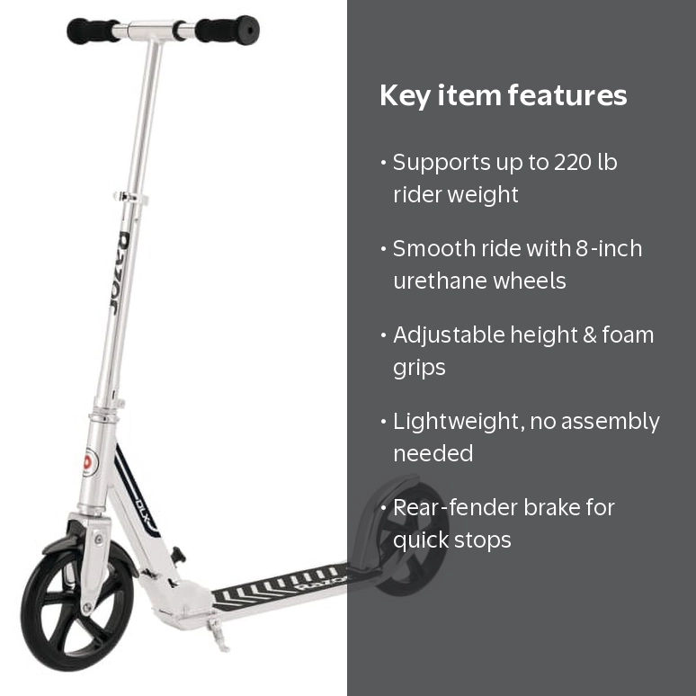 Razor A5 DLX Folding Kick Scooter, Silver, 8