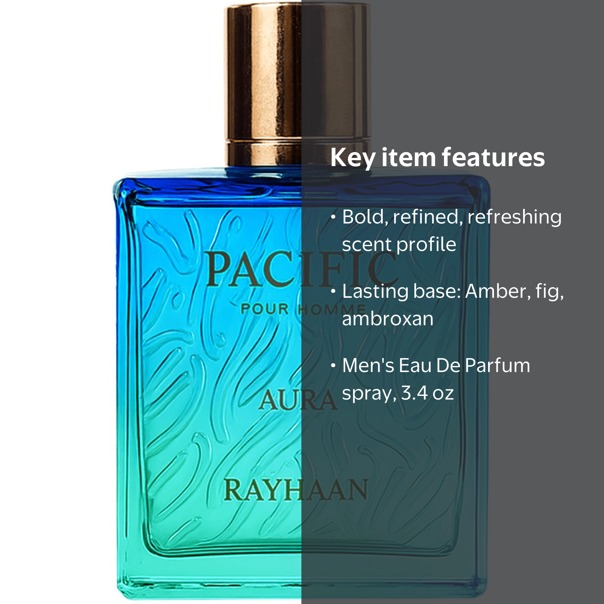 RAYHAAN Pacific Aura Eau De Parfum Spray for Men, 3.4 oz / 100ml