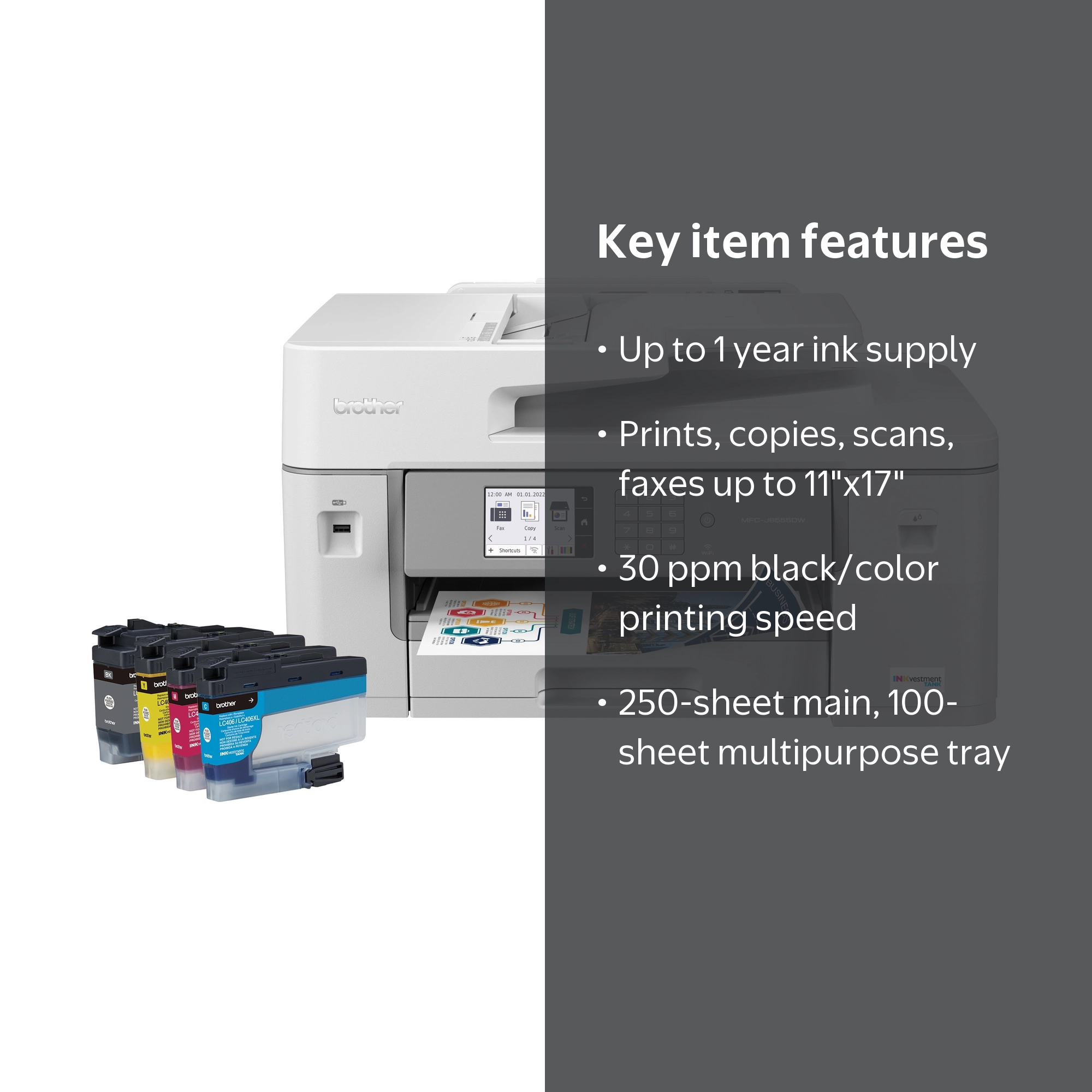 Brother, All-In-One Printer, MFC-J6555DW, Color Inkjet - Walmart.com