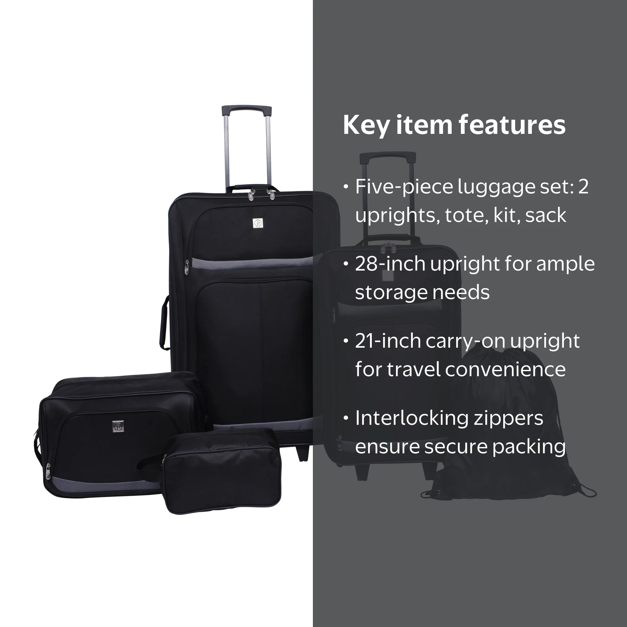 Protege 5-Piece Softside Luggage Set, Black - Walmart.com