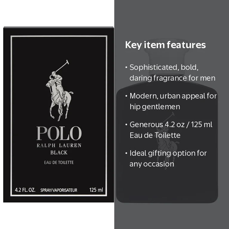 Ralph Lauren Polo Black Eau de Toilette Men Spray Cologne, 4.2 fl