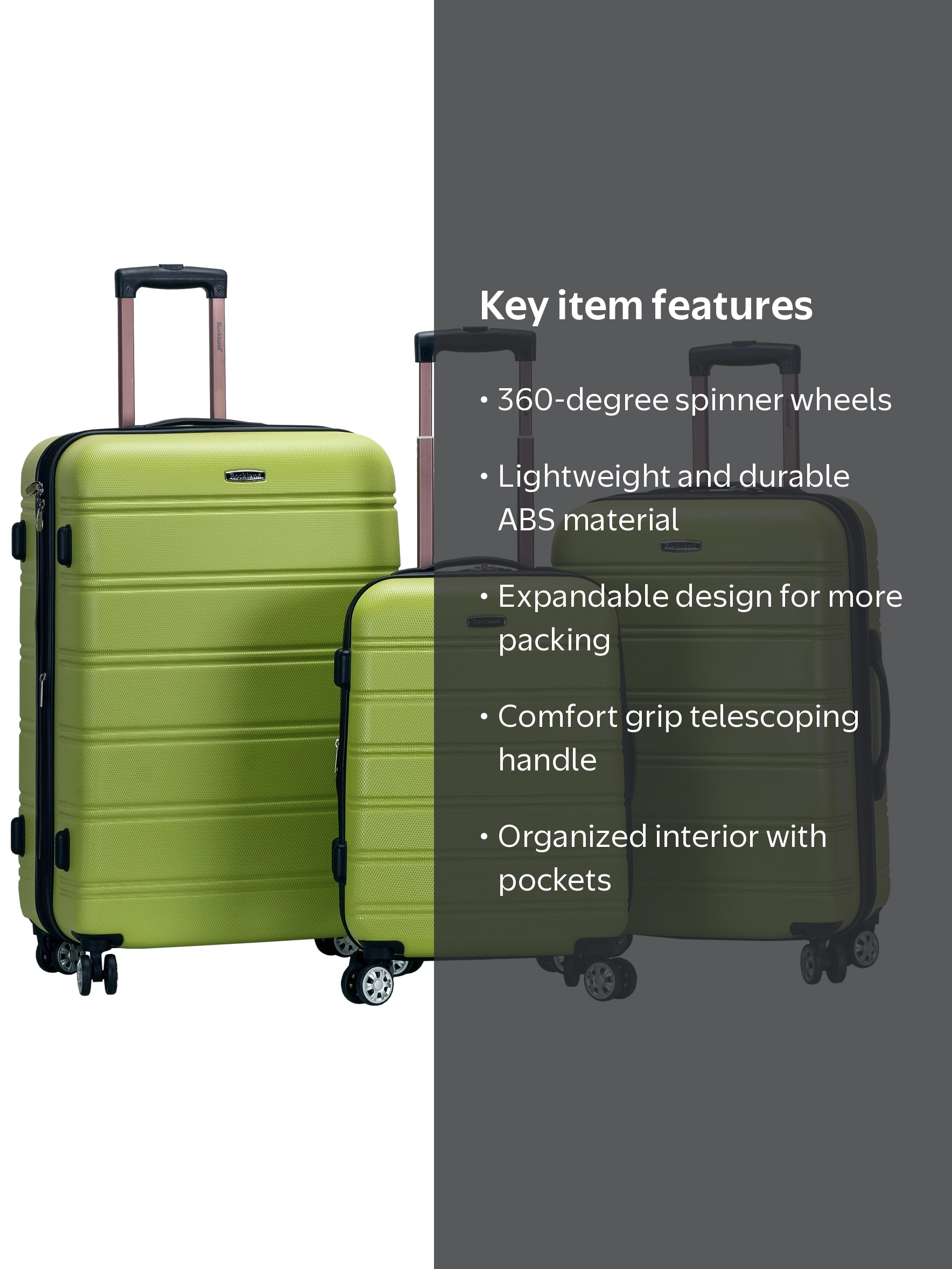 りる Rockland Luggage Melbourne 3 Piece Hardside Luggage Set - Walmart.com