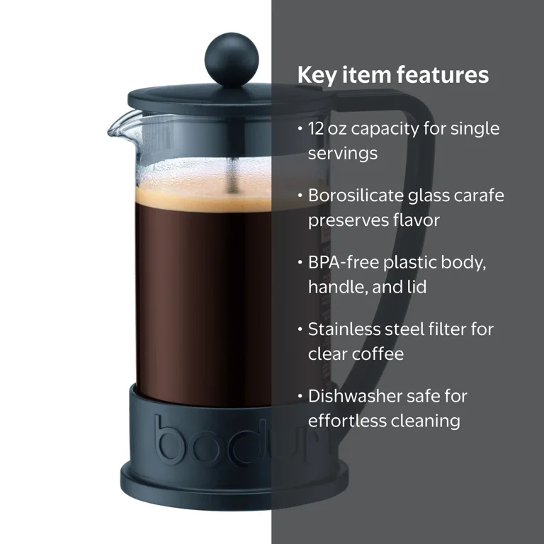 BODUM Brazil French Press Coffee Maker 12oz with Borosilicate