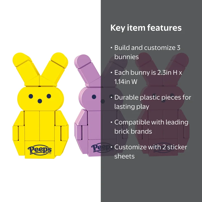 Brickcraft Peeps 3 Pack Bunnies - Yellow, Purple, Pink Brick