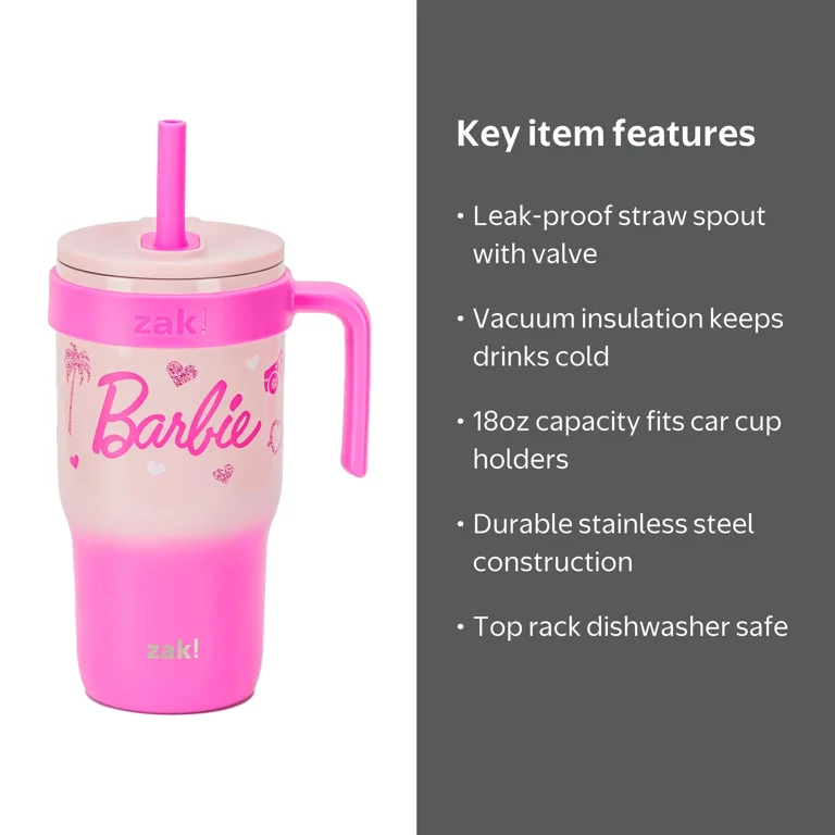Zak Designs Barbie Kids Tumbler, 18oz Stainless Steel, Vacuum