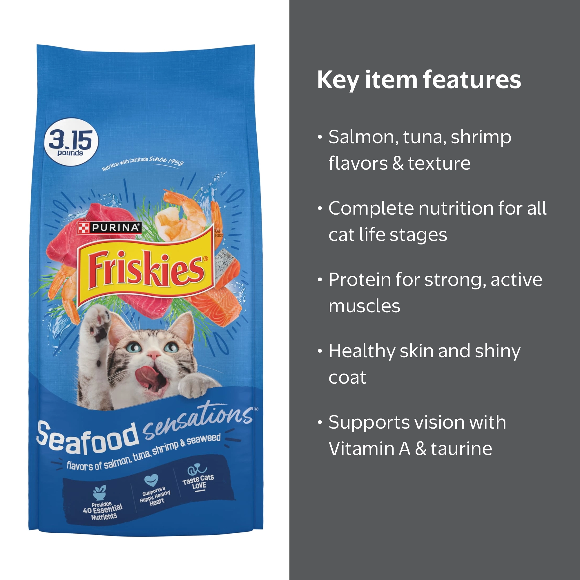 Friskies Dry Cat Food, Seafood Sensations with Tuna, 3.15 lb Bag