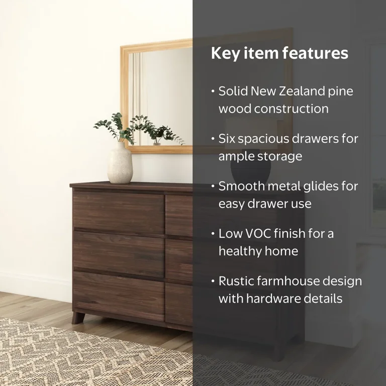 brown six drawer dresser Plank+Beam Solid Wood Farmhouse 6 COLOR:SUEDE This is vintage inspiration sizing:5.9.S/M Is there a way