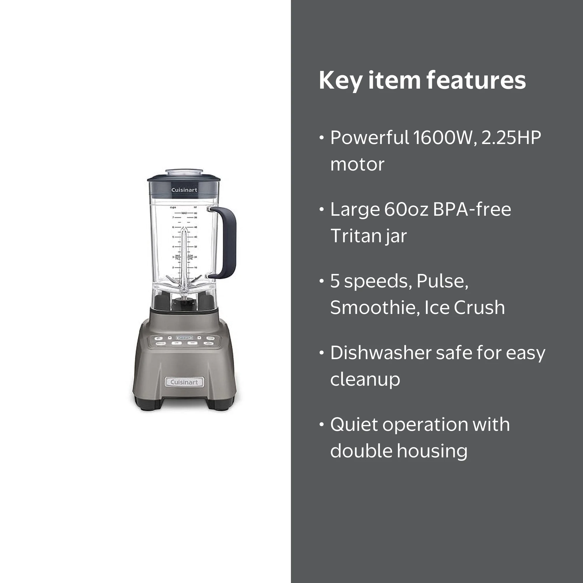Cuisinart Hurricane Power Kitchen Blender, 5 Speed, Silver, 1600