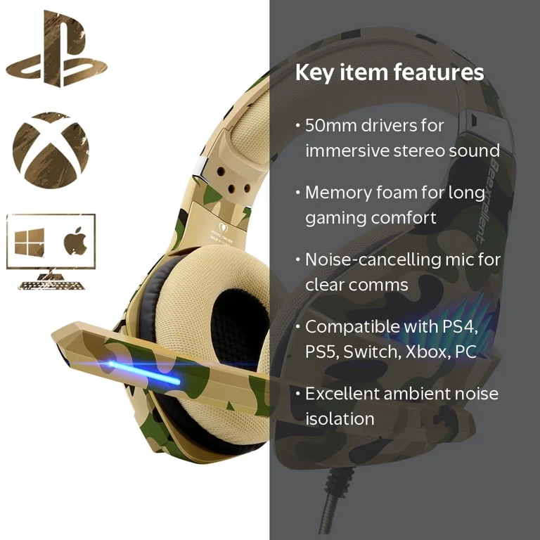 beexcellentワイヤレスヘッドホン Beexcellent, Gaming Headset, Noise Cancelling, Stereo Surround