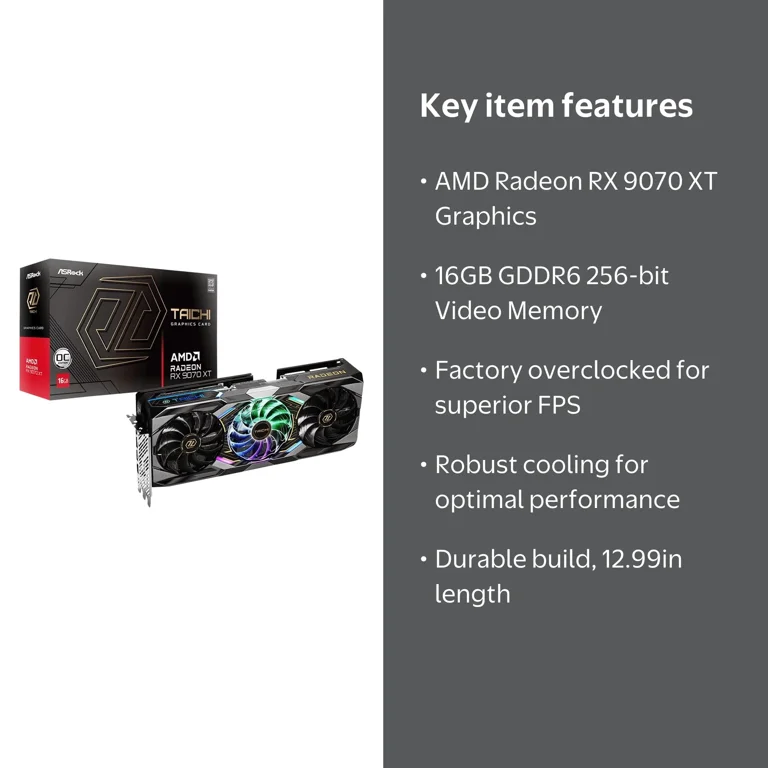 ASRock Taichi Radeon RX 9070 XT 16GB GDDR6 PCIe 5.0 x16 Graphics