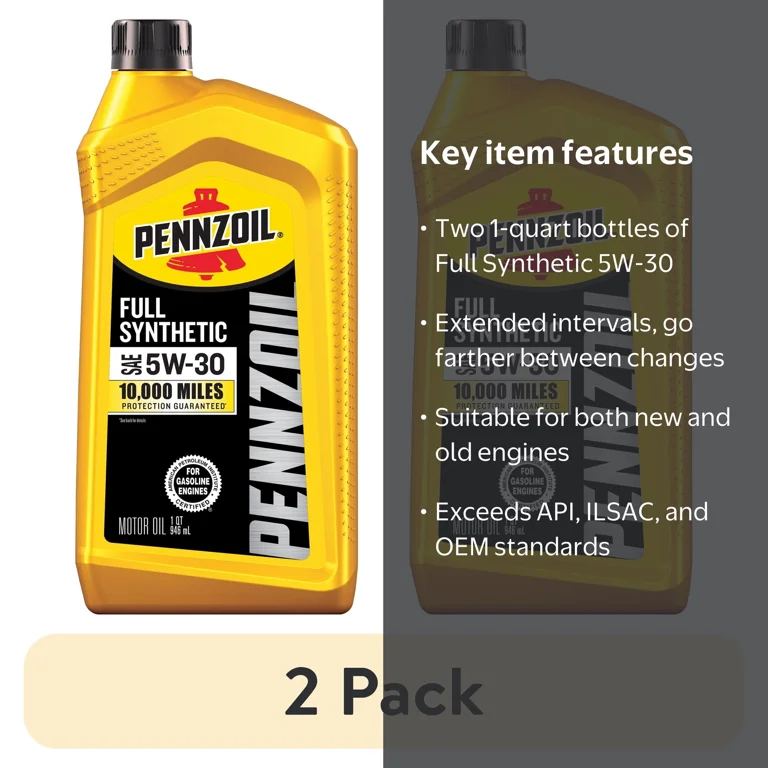 Pennzoil Full Synthetic 5W-30 Motor Oil 2 Pack, 1 Quart, Engine