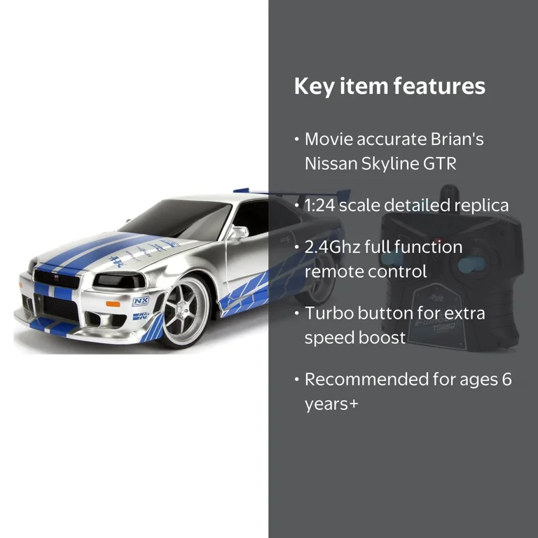 Jada Toys Fast＆Furious 1/24 R34 ラジコン Jada Toys - Fast and Furious Turbo Boost RC Car, 1:24 Scale Nissan