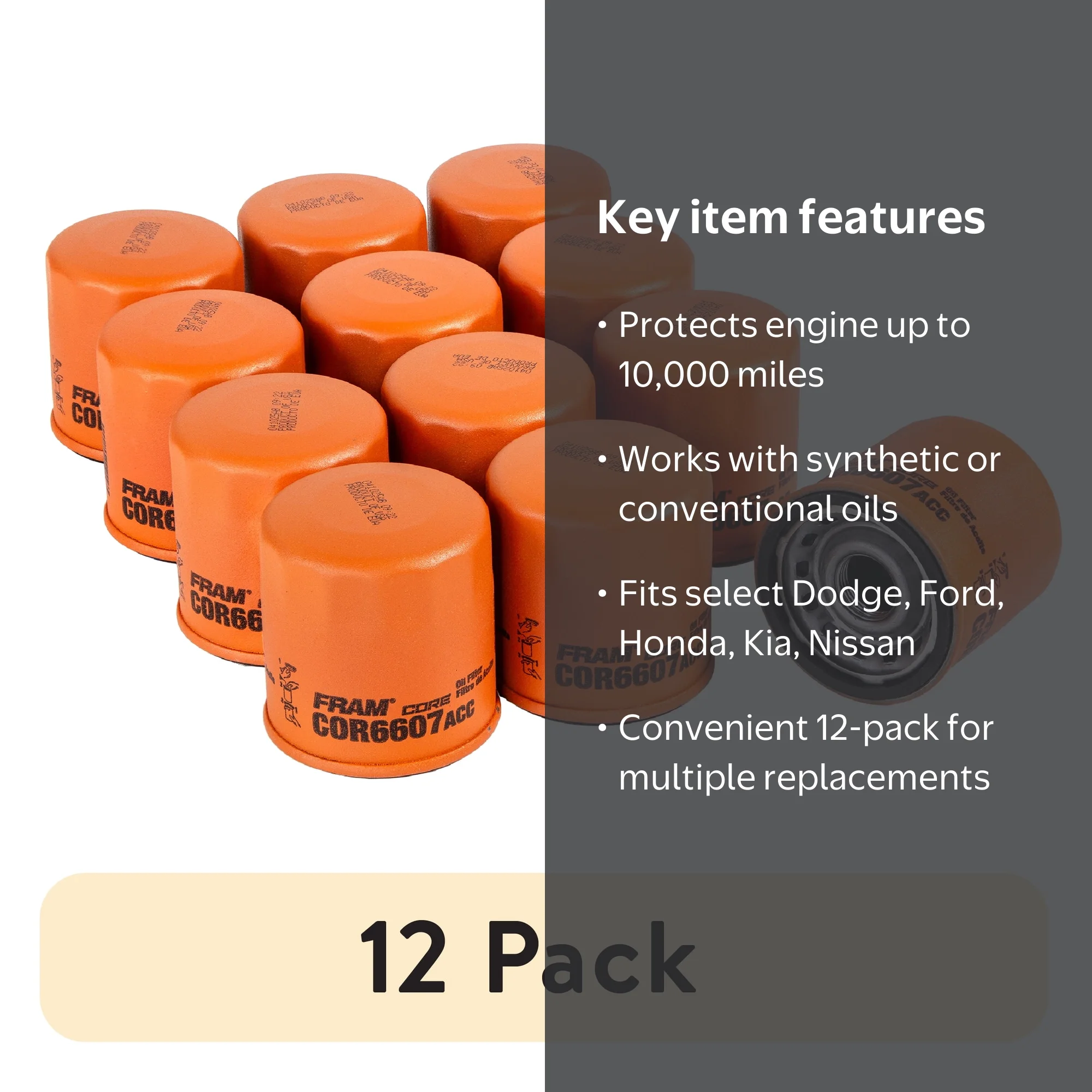 FRAM 12 pack Core Oil Filter, 6607, 10k Mile Protection, Fits