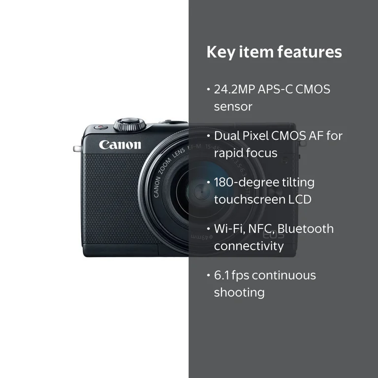 Canon EOS M100 Mirrorless Digital Camera, 24.2 MP, with 15-45mm