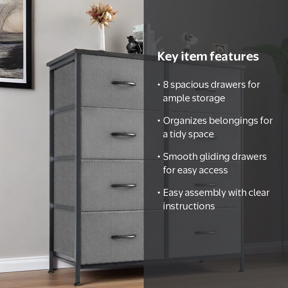 Gianna 8-Drawer Fabric Dresser, Durable Storage Cabinet for