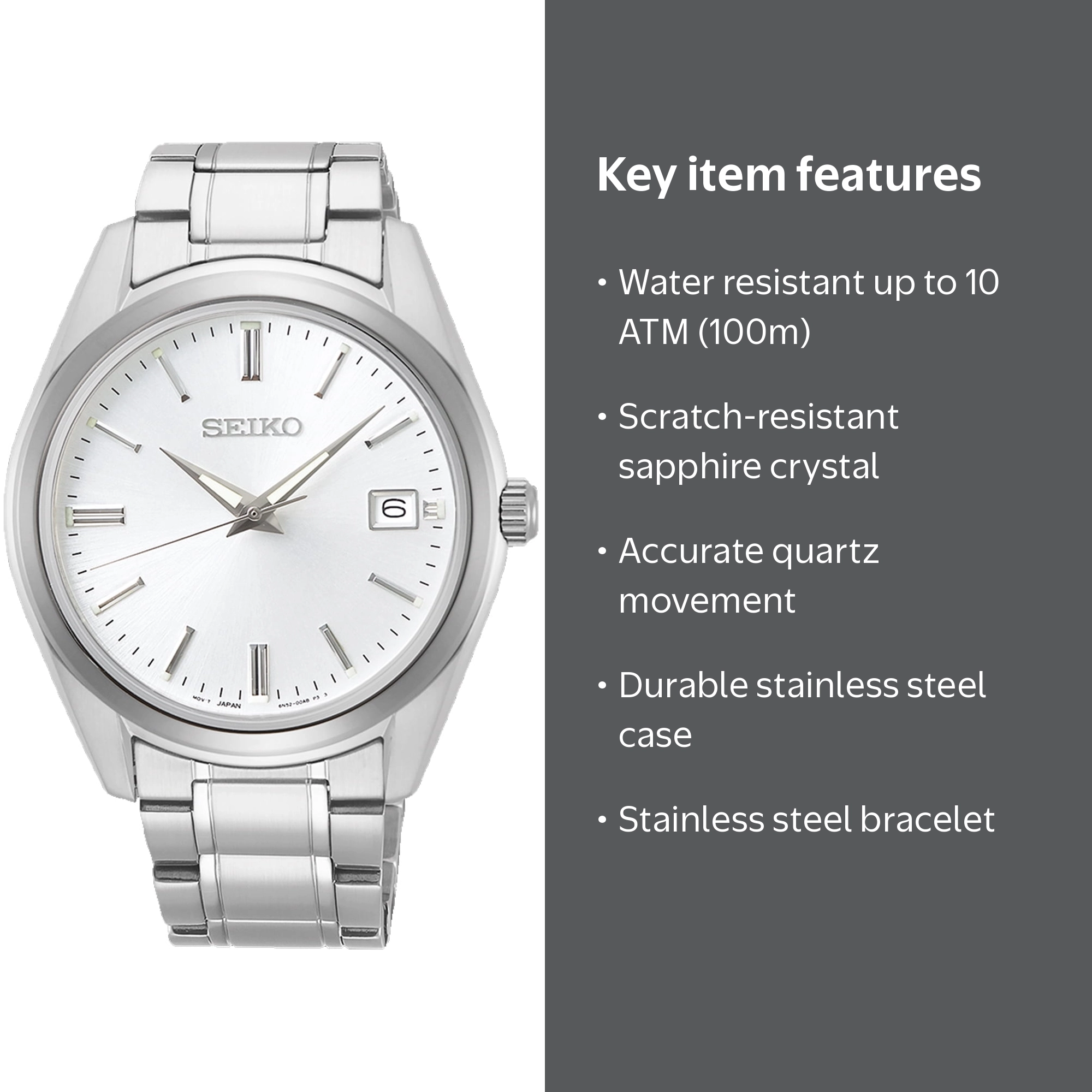 Seiko, Men's Quartz Watch, SUR307, Stainless Steel Silver Dial