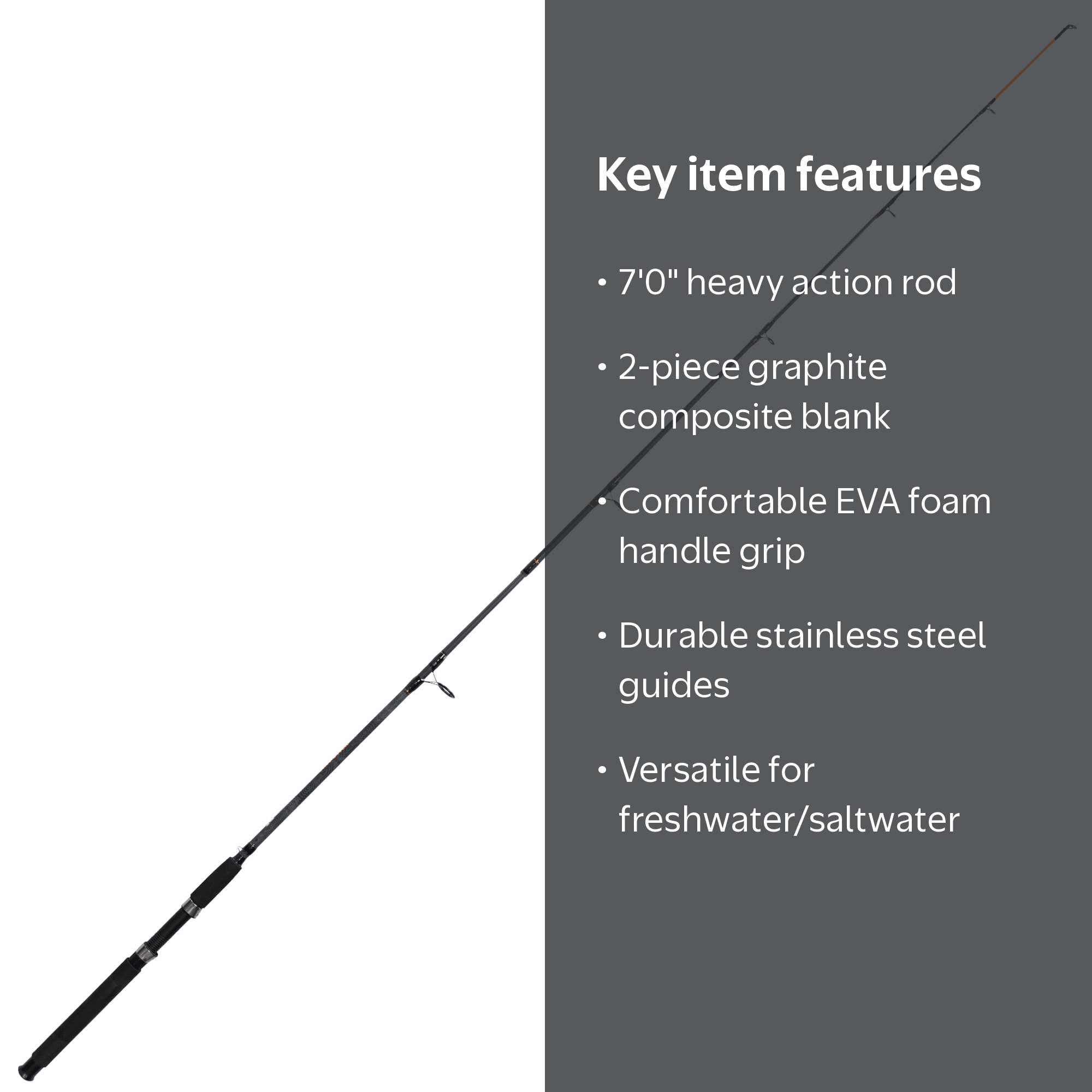 Ozark Trail Grit Stick Spinning Fishing Rod, Heavy Action, 7 ft, 2