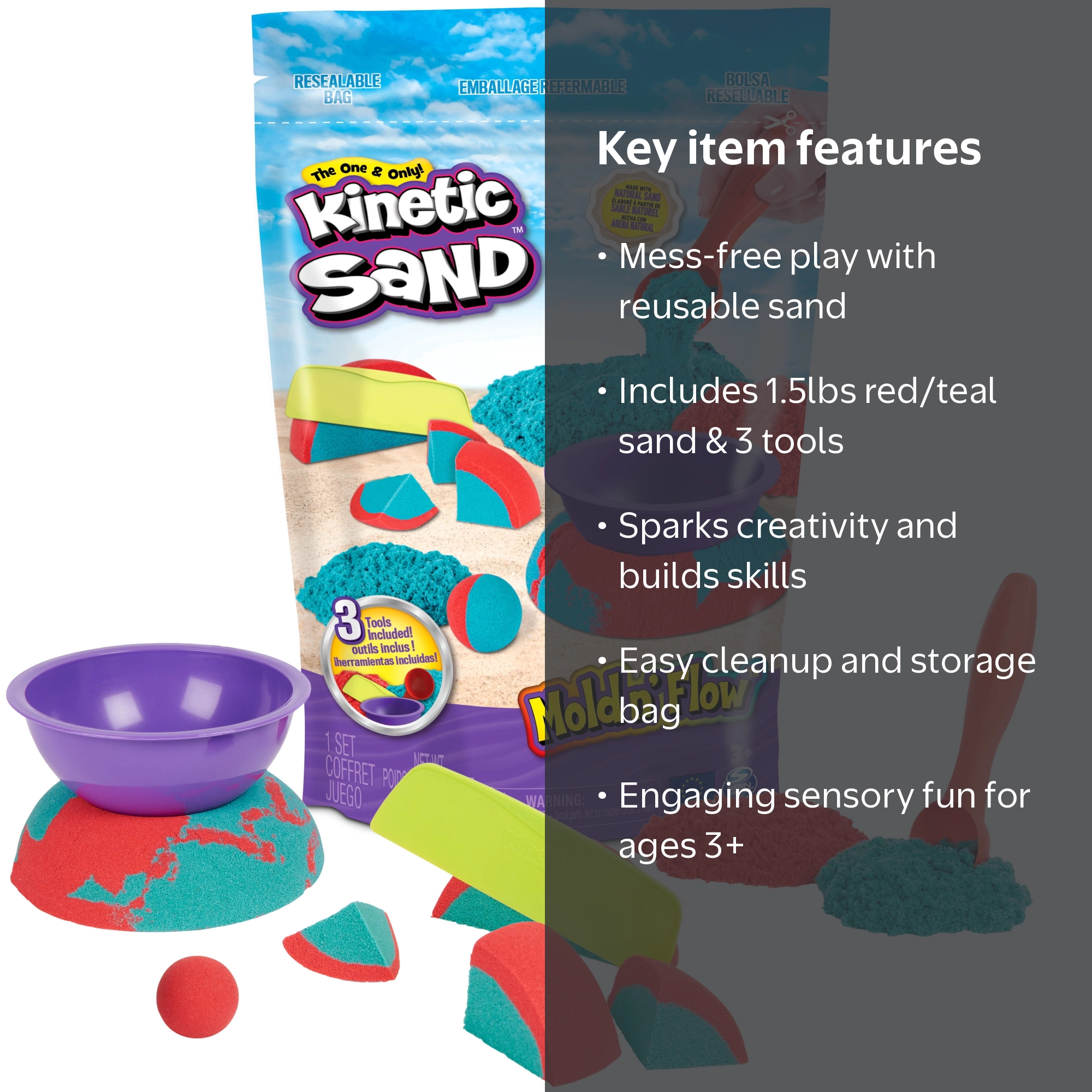 Kinetic Sand Mold n' Flow 1.5lbs Play Sand with 3 Tools - Walmart.com