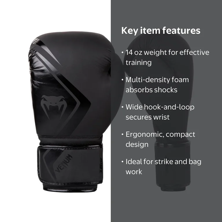Venum Contender 2.0 Boxing Gloves - Black - 14 oz - Adult Unisex