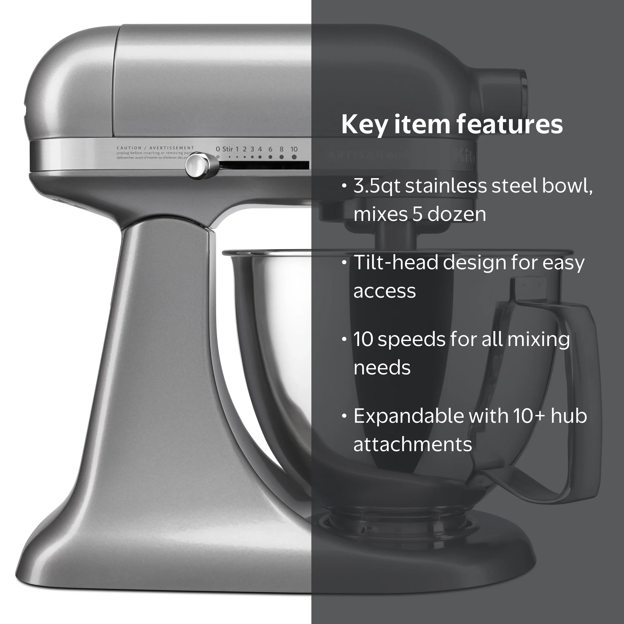 KitchenAid, Stand Mixer, 3.5 qt, Tilt-Head, Counter Silver