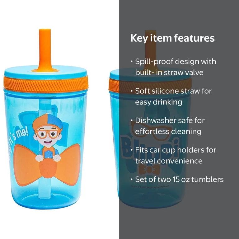 Zak Designs Blippi Kelso Travel Straw Tumblers, 15 oz, 2pcs