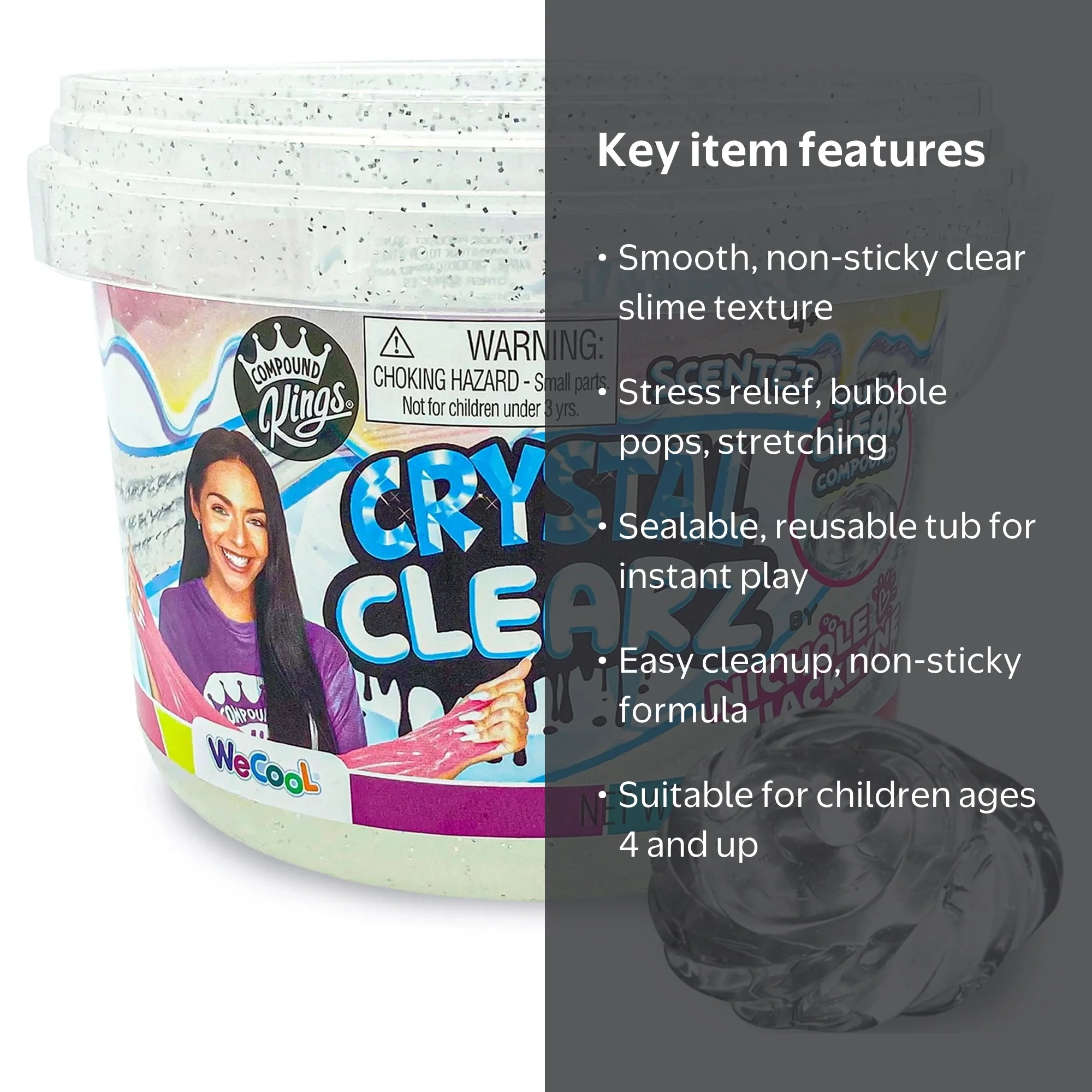 Nichole Jacklyne Exclusive Clearz Slime Bucket, Non-Sticky
