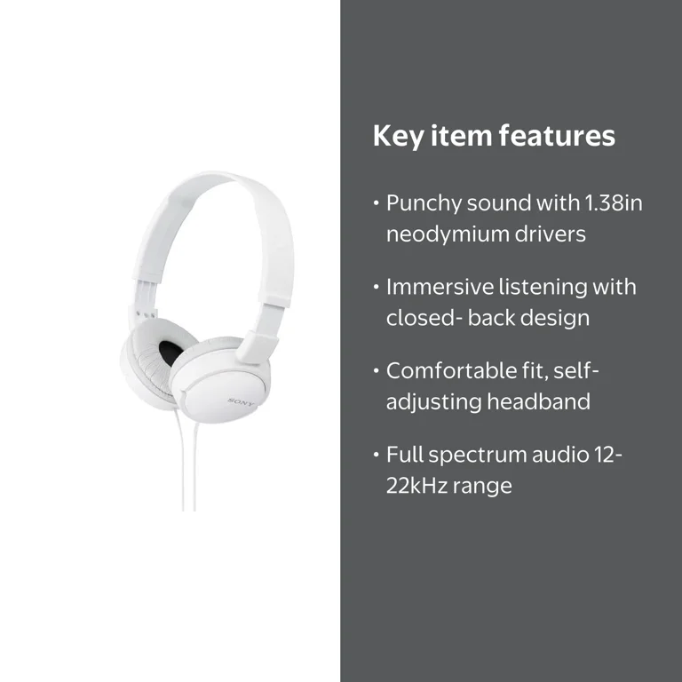 Sony, Headphones, MDR-ZX110, White with Soft Cushioned Earcups