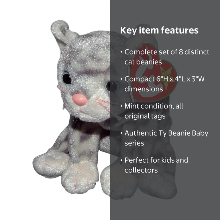 Ty Beanie Babies Small Stuffed Animal Pack: Cats Set of 8 - Amber