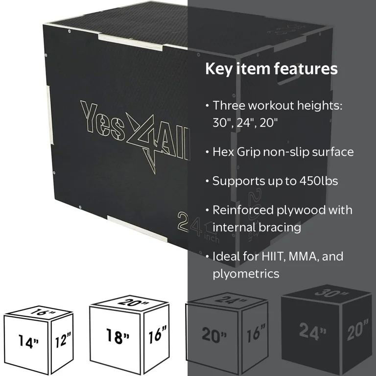 Yes4All 3-in-1 Wooden Plyo Box, Non Slip Surface with Hex Grip