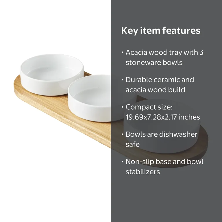 Better Homes & Gardens Acacia Wood Tray and Ceramic Bowl Set for