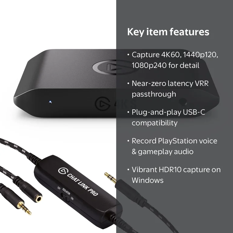 Elgato, Game Capture 4K S, 4K60, 1440p120, 1080p240, Chat Link Pro