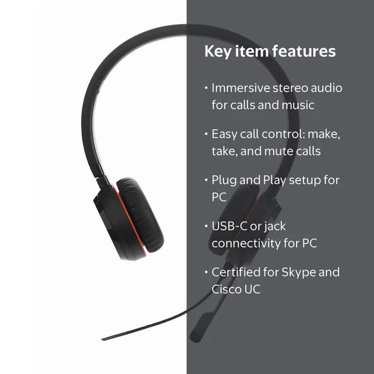 Jabra Evolve 20 - USB-C MS Stereo Wired Headset with Comfort