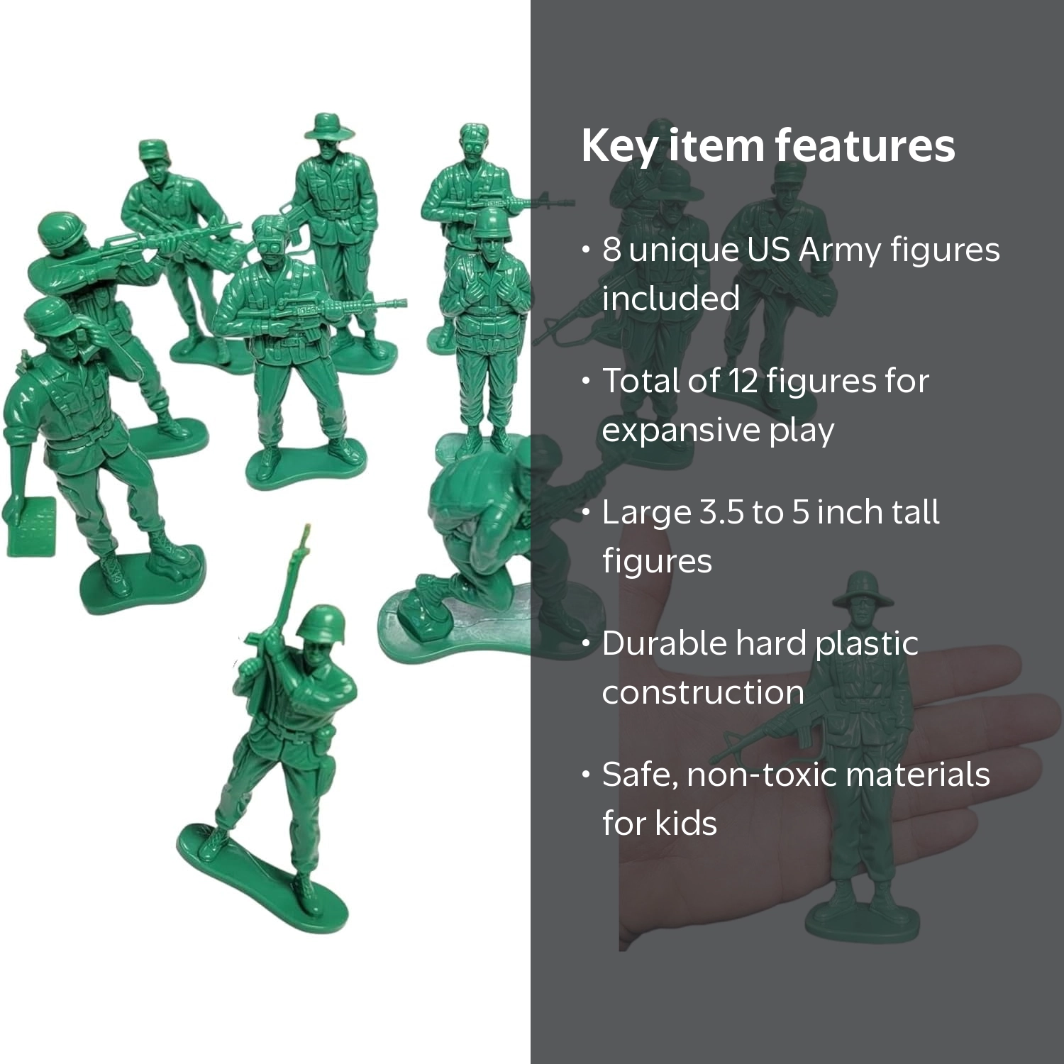 Zugar Land Large Green US Army Men Action Figures Plastic Green