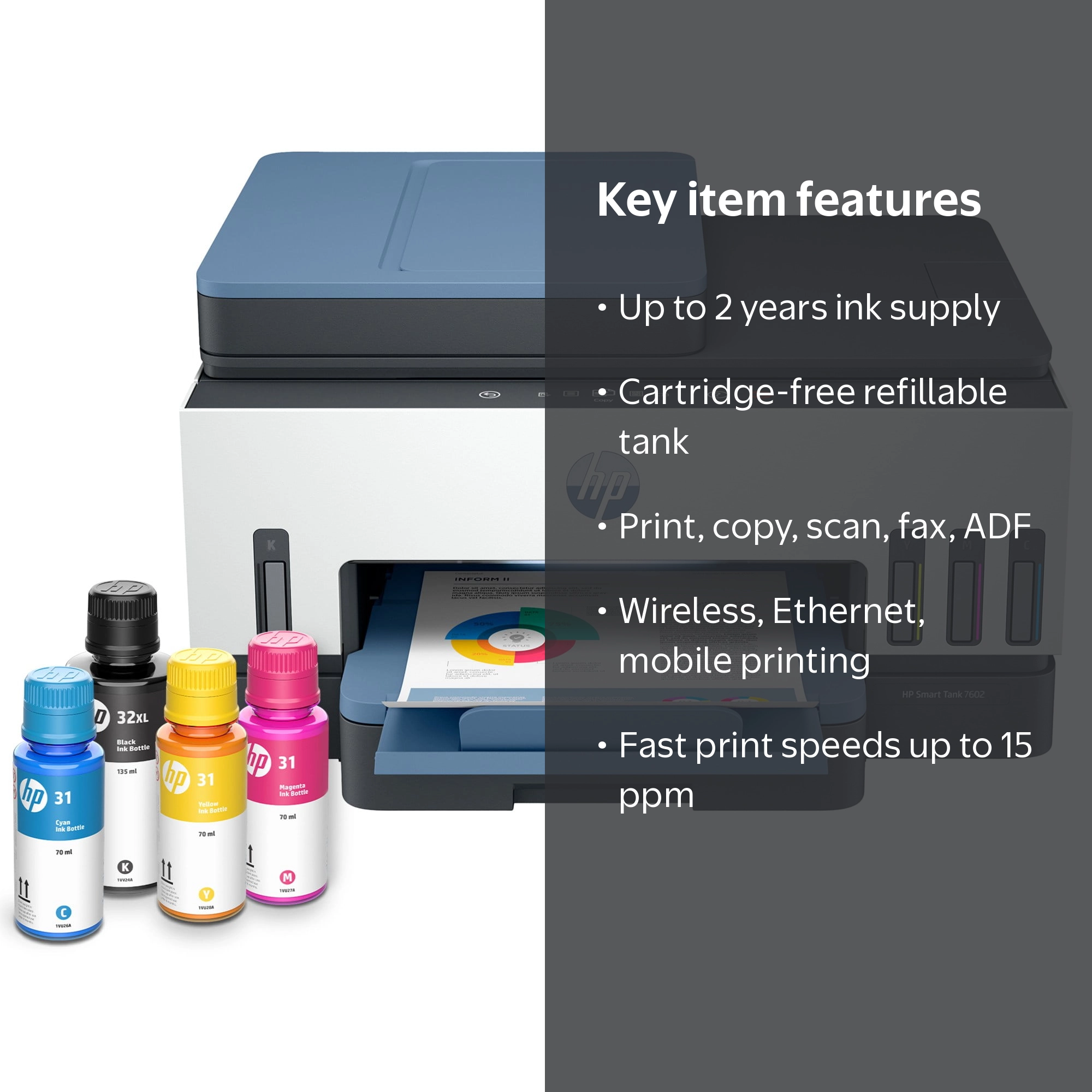 HP Smart Tank 7602 Wireless Inkjet Printer with Double Sided